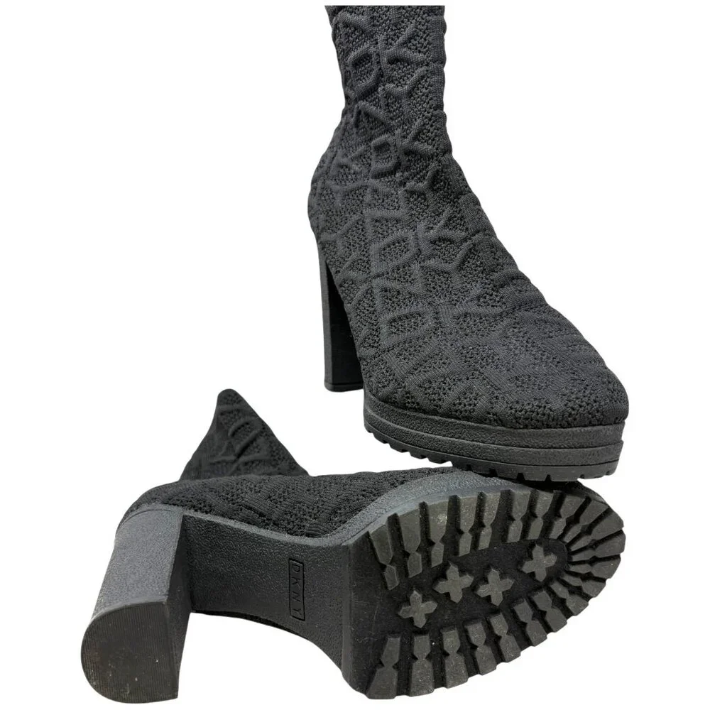 DKNY Tammy‎ Black Knit Logo Chunky Platform Bootie